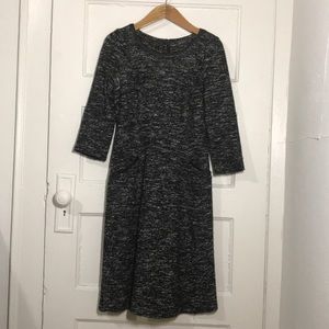 TALBOTS Black White Tweed Leather Trim Dress 2P